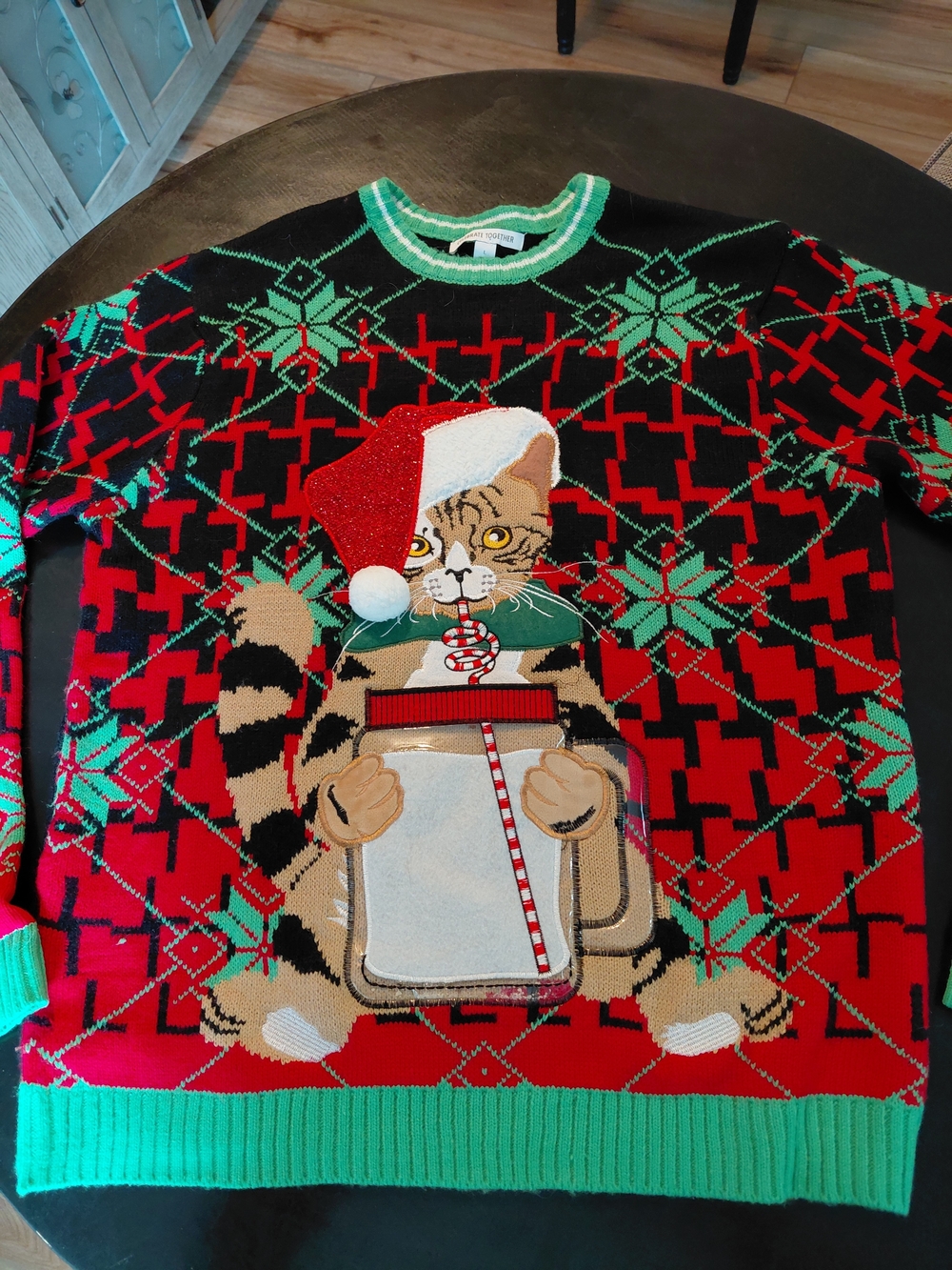 Holiday Cat Graphic Sweater - Red & Green